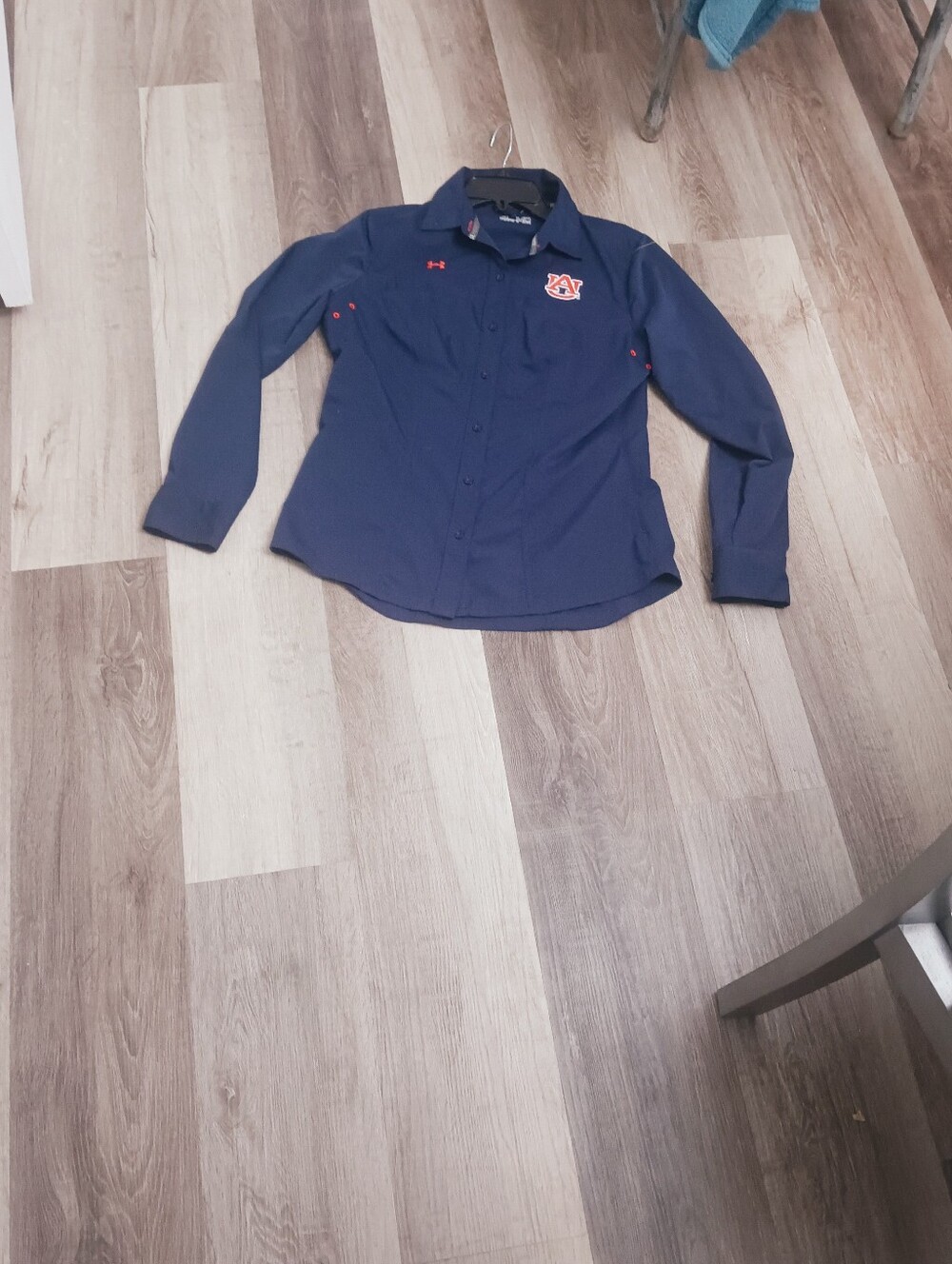 Under Armour Navy Blue Long-Sleeve Button-Up Women's Top with Auburn Logo